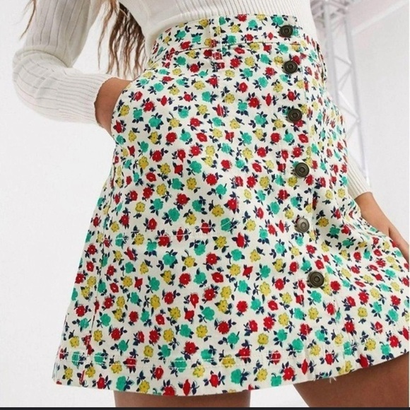 J Crew Mercantile Floral Button Front Mini Skirt Multicolor Size 2 - Picture 2 of 7